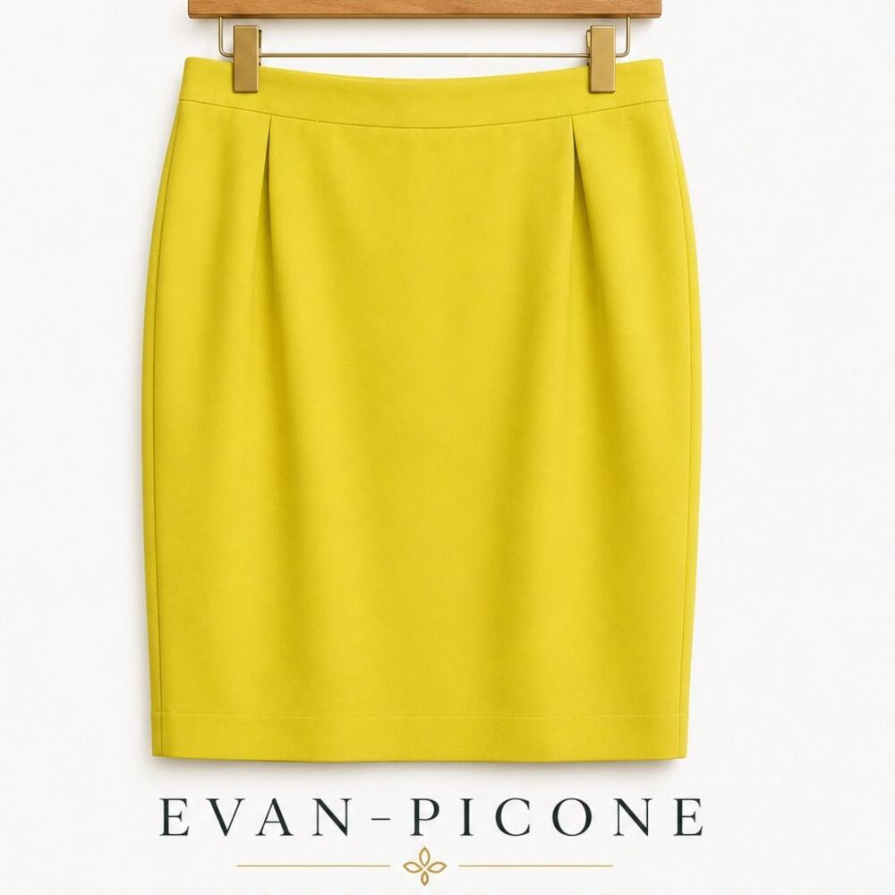 Evan-Picone Lime Yellow Pencil Skirt 12 Stretch Lined Career Office Classic - Picture 1 of 8